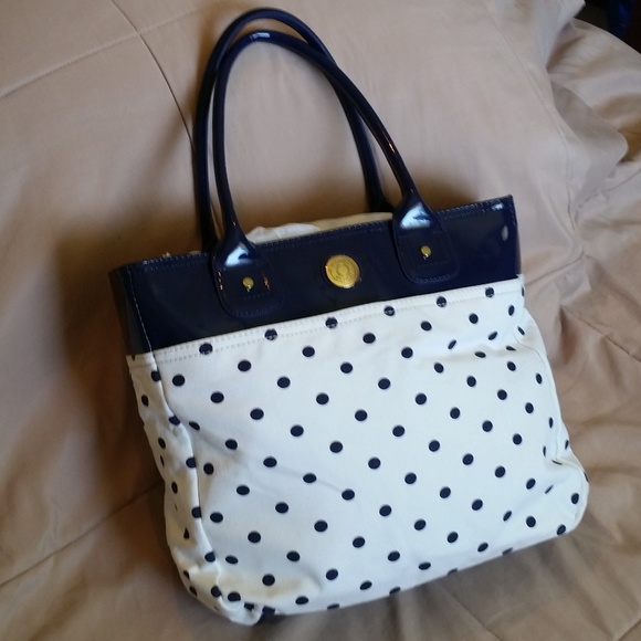 Tommy Hilfiger Handbags - BFS $ EUC Tommy Hilfiger White Navy Polka Dot Tote